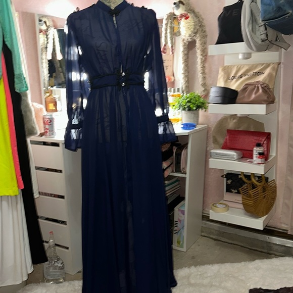 Navy Blue & black sheer gown - Picture 1 of 13